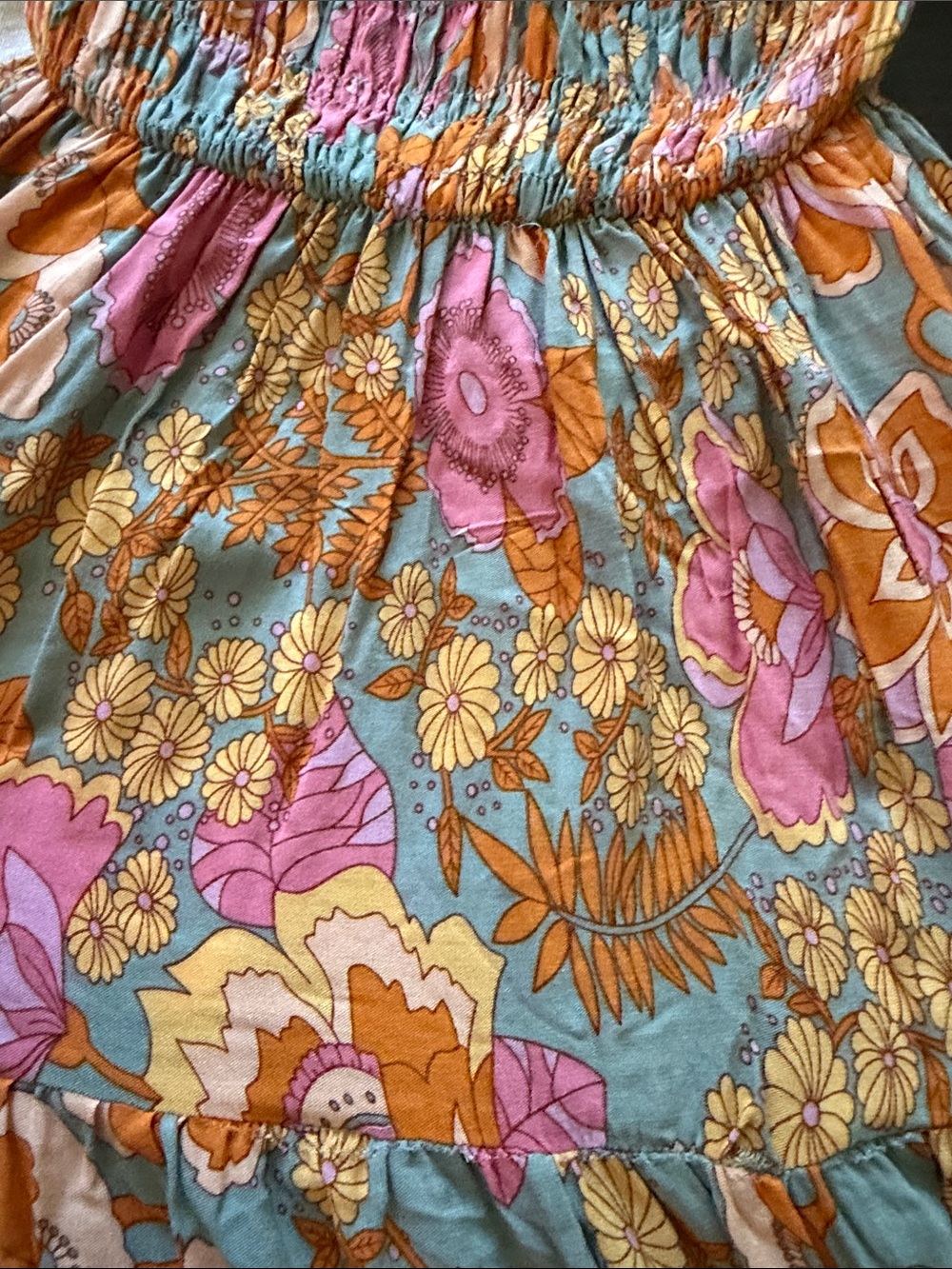 Fortunate one Floral Puff-Sleeve Smocked Midi Dress in Pink and Orange Size XS - Picture 2 of 10